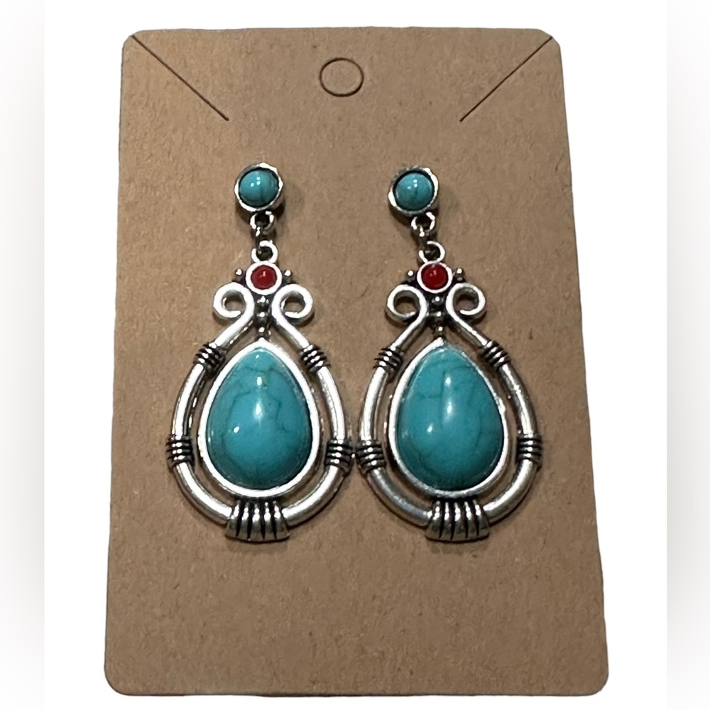 Silver and Turquoise Stone Drop Earrings